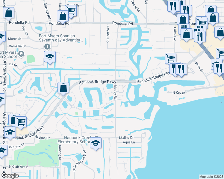 map of restaurants, bars, coffee shops, grocery stores, and more near 3261 Lee Way Court in North Fort Myers
