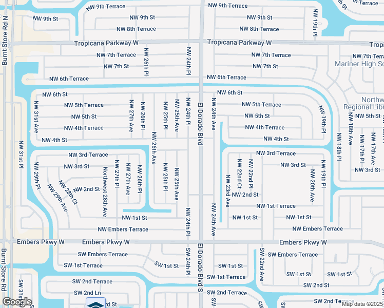 map of restaurants, bars, coffee shops, grocery stores, and more near 311 Northwest 24th Place in Cape Coral