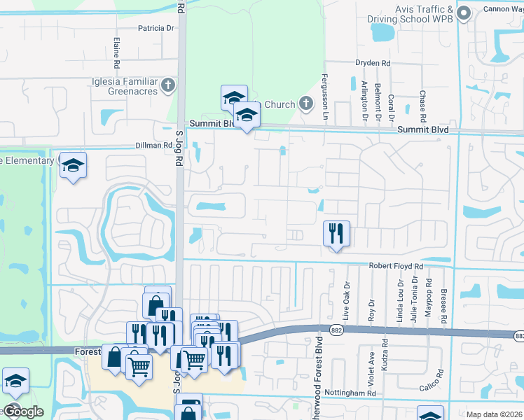 map of restaurants, bars, coffee shops, grocery stores, and more near 6022 Osprey Woods Lane in Greenacres