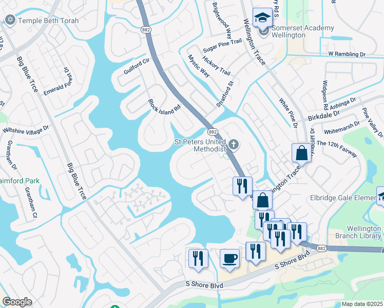 map of restaurants, bars, coffee shops, grocery stores, and more near 12681 Westhampton Circle in Wellington