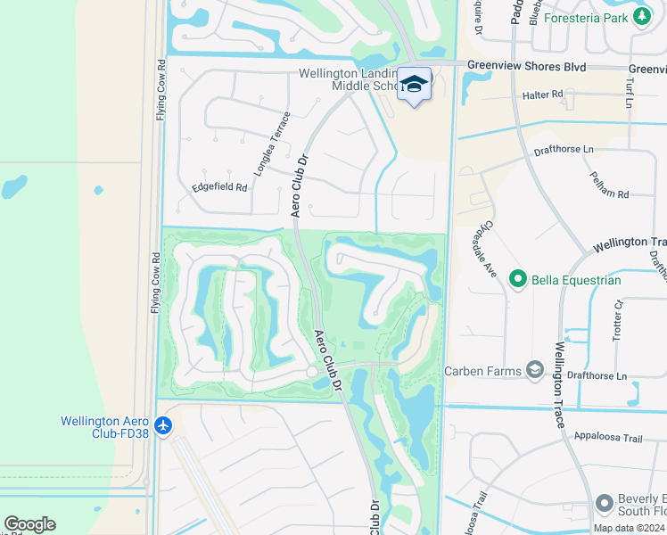 map of restaurants, bars, coffee shops, grocery stores, and more near 1520 South Club Drive in Wellington