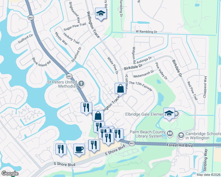 map of restaurants, bars, coffee shops, grocery stores, and more near 11975 Sturbridge Lane in Wellington