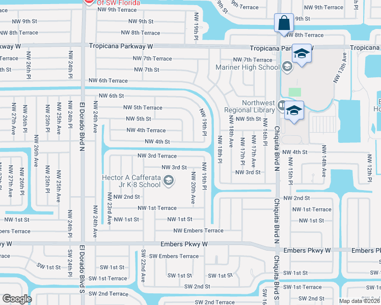 map of restaurants, bars, coffee shops, grocery stores, and more near 1914 Northwest 4th Street in Cape Coral