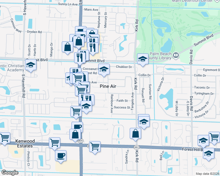 map of restaurants, bars, coffee shops, grocery stores, and more near 4177 Plumosa Street in West Palm Beach
