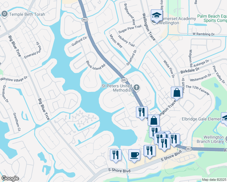 map of restaurants, bars, coffee shops, grocery stores, and more near 12646 Westhampton Circle in Wellington