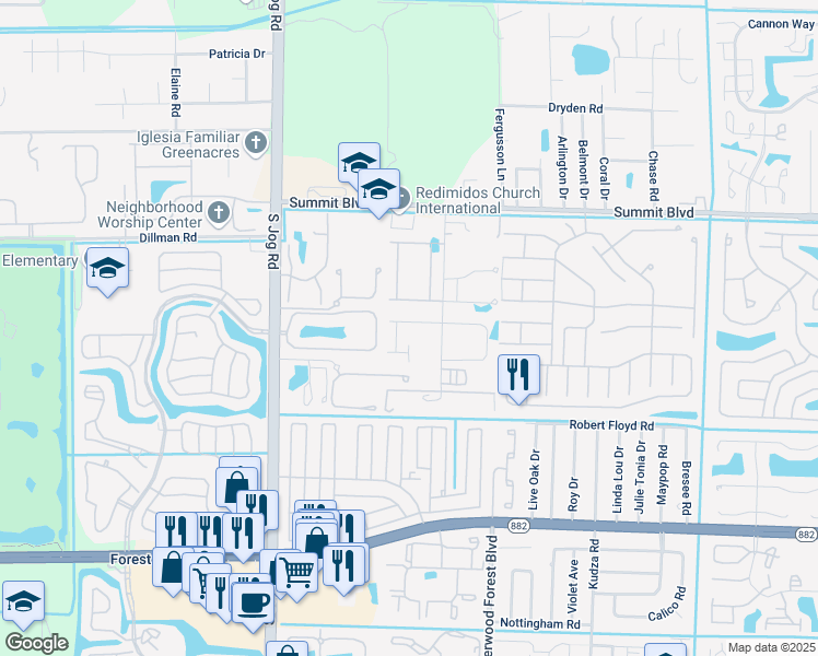 map of restaurants, bars, coffee shops, grocery stores, and more near 6022 Osprey Woods Lane in Greenacres