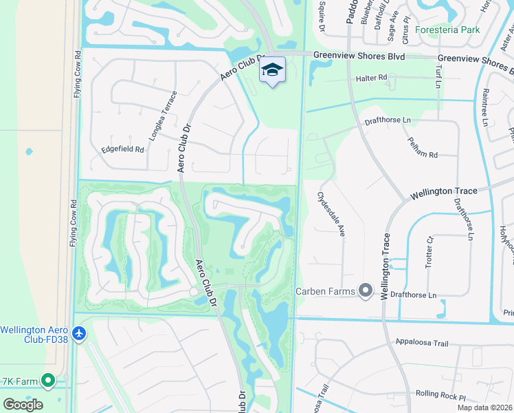 map of restaurants, bars, coffee shops, grocery stores, and more near 1634 South Club Drive in Wellington