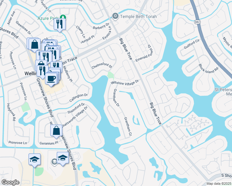map of restaurants, bars, coffee shops, grocery stores, and more near 1530 Grantham Dr in Wellington