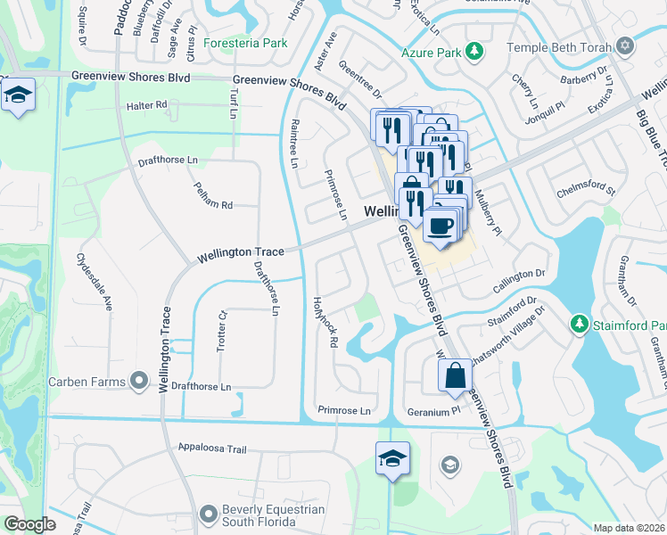map of restaurants, bars, coffee shops, grocery stores, and more near 1515 Snapdragon Drive in Wellington