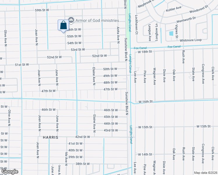 map of restaurants, bars, coffee shops, grocery stores, and more near 2604 47th Street West in Lehigh Acres
