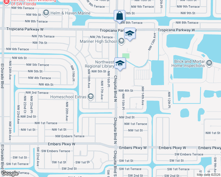 map of restaurants, bars, coffee shops, grocery stores, and more near 405 Northwest 16th Place in Cape Coral