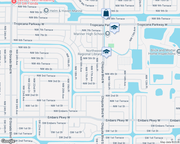map of restaurants, bars, coffee shops, grocery stores, and more near 404 Northwest 17th Avenue in Cape Coral