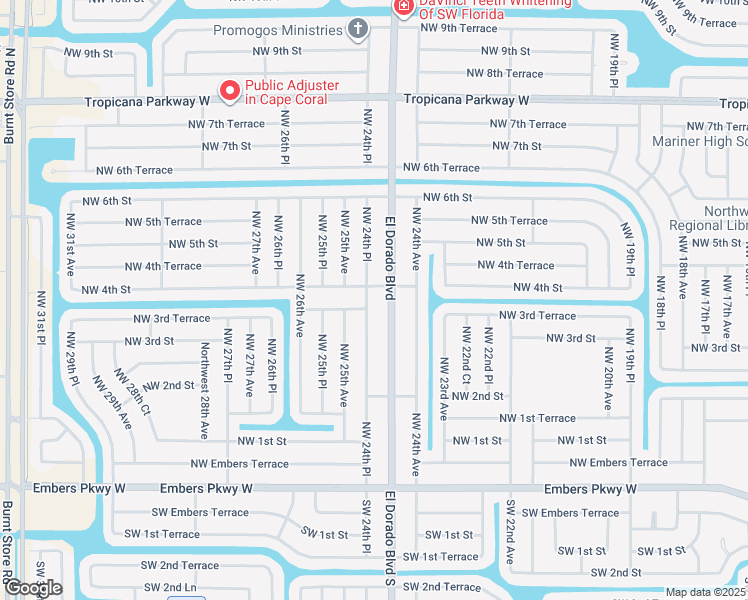 map of restaurants, bars, coffee shops, grocery stores, and more near 325 Northwest 24th Place in Cape Coral