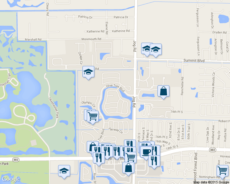 map of restaurants, bars, coffee shops, grocery stores, and more near 1103 Hatteras Circle in Greenacres