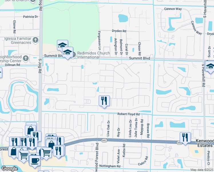 map of restaurants, bars, coffee shops, grocery stores, and more near 5873 Thisledown Court in West Palm Beach