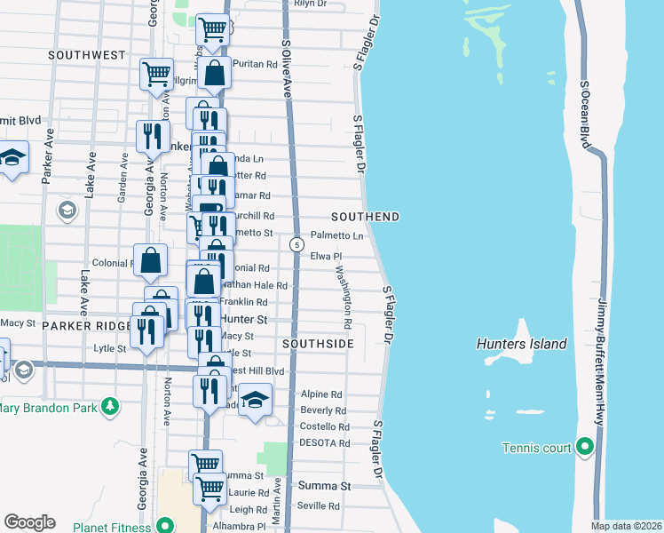 map of restaurants, bars, coffee shops, grocery stores, and more near 201 Santa Lucia Drive in West Palm Beach