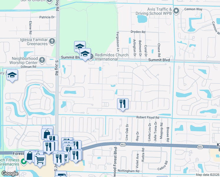 map of restaurants, bars, coffee shops, grocery stores, and more near 6137 Wildfire Way in West Palm Beach