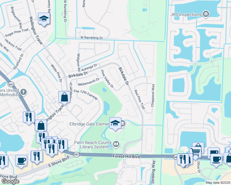map of restaurants, bars, coffee shops, grocery stores, and more near 1411 Pine Valley Drive in Wellington