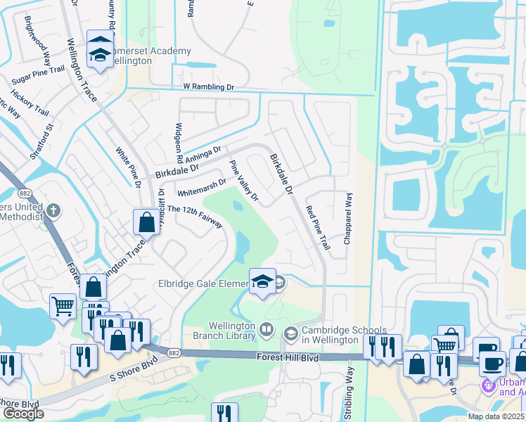 map of restaurants, bars, coffee shops, grocery stores, and more near 1411 Pine Valley Drive in Wellington