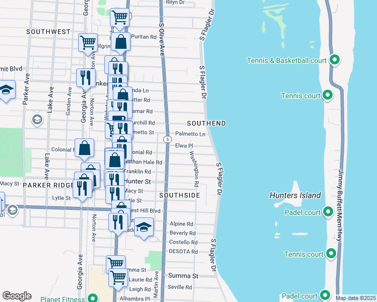 map of restaurants, bars, coffee shops, grocery stores, and more near 201 Santa Lucia Drive in West Palm Beach