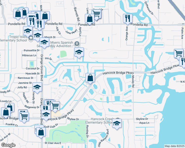map of restaurants, bars, coffee shops, grocery stores, and more near 13080 Seaside Harbour Drive in North Fort Myers