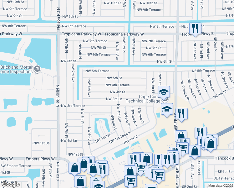 map of restaurants, bars, coffee shops, grocery stores, and more near 400 Northwest 4th Street in Cape Coral