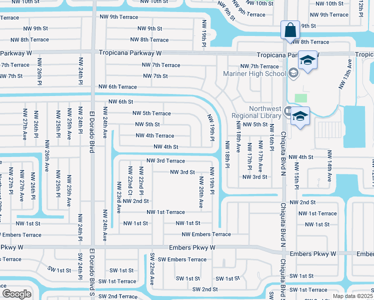 map of restaurants, bars, coffee shops, grocery stores, and more near 2018 Northwest 4th Street in Cape Coral