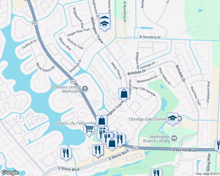 map of restaurants, bars, coffee shops, grocery stores, and more near 1484 Waterway Cove Drive in Wellington