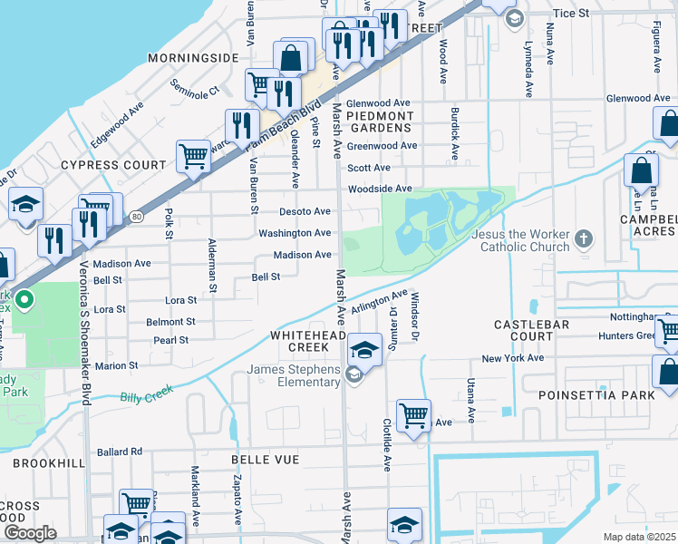 map of restaurants, bars, coffee shops, grocery stores, and more near 982 Marsh Avenue in Fort Myers