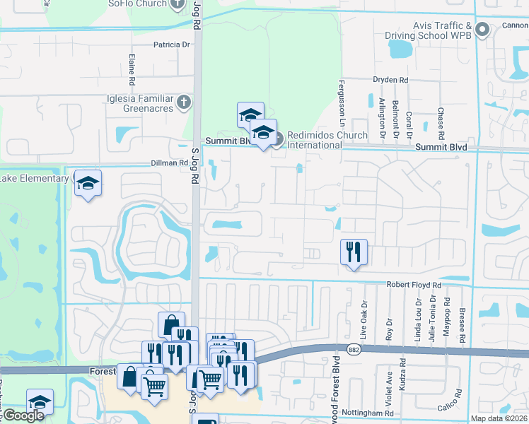 map of restaurants, bars, coffee shops, grocery stores, and more near 6022 Osprey Woods Lane in Greenacres