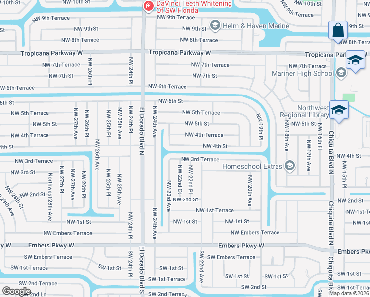 map of restaurants, bars, coffee shops, grocery stores, and more near 2222 Northwest 4th Street in Cape Coral
