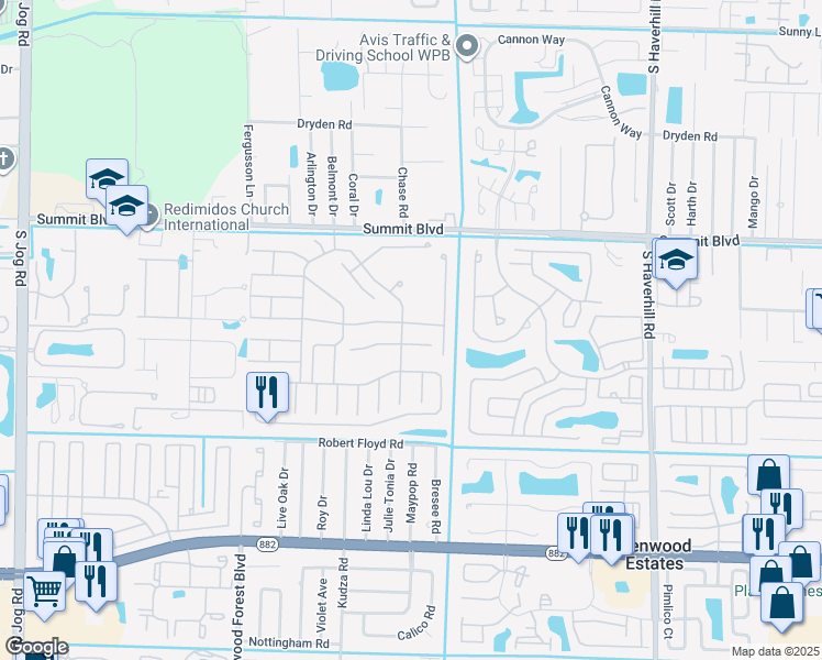 map of restaurants, bars, coffee shops, grocery stores, and more near 5497 Berry Blossom Way East in West Palm Beach