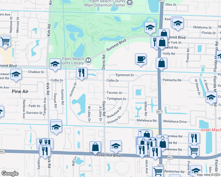 map of restaurants, bars, coffee shops, grocery stores, and more near 3451 Taconic Drive in West Palm Beach