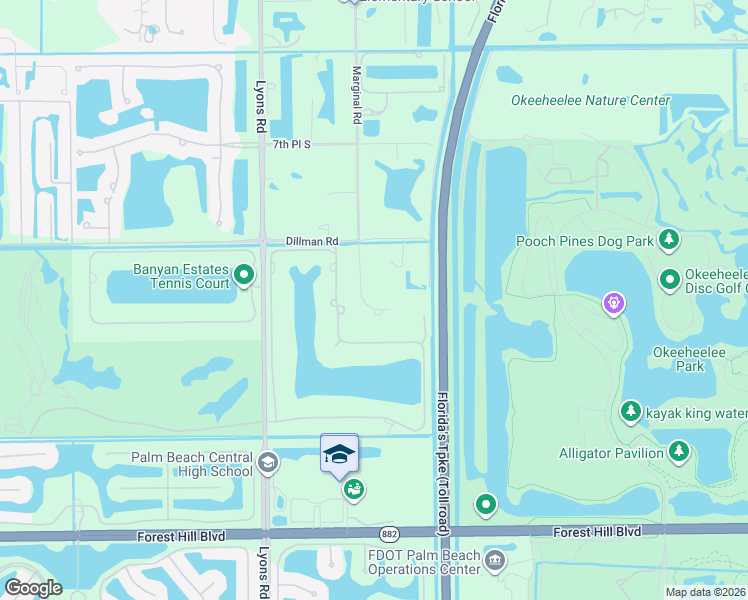 map of restaurants, bars, coffee shops, grocery stores, and more near 1359 Rosetta Trail in West Palm Beach