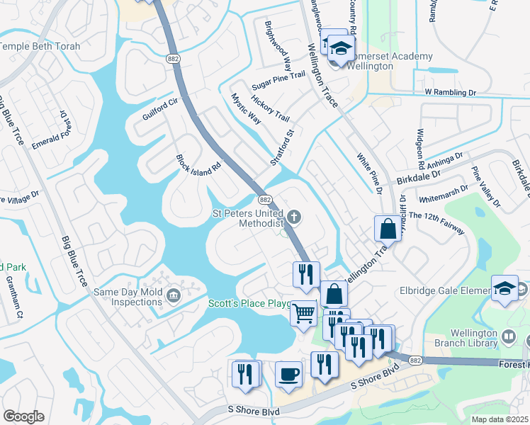 map of restaurants, bars, coffee shops, grocery stores, and more near 12745 Westhampton Circle in Wellington