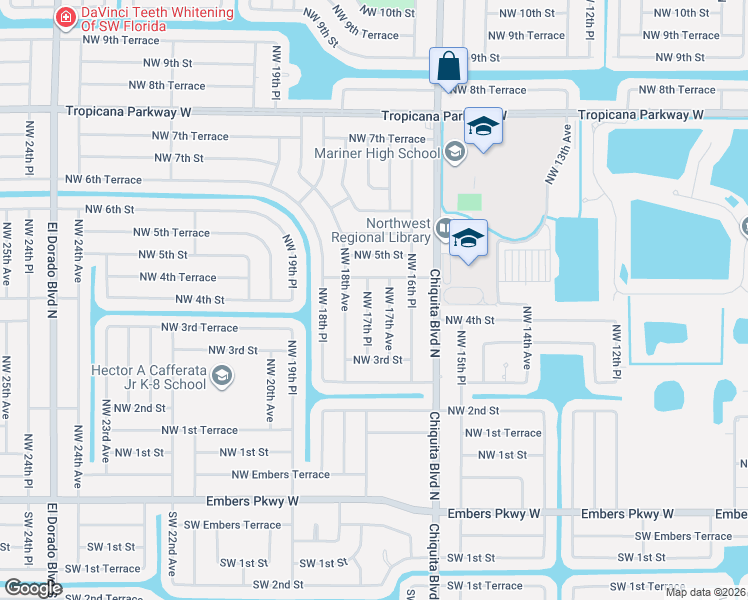 map of restaurants, bars, coffee shops, grocery stores, and more near 404 Northwest 17th Avenue in Cape Coral