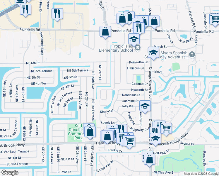 map of restaurants, bars, coffee shops, grocery stores, and more near 13591 Fern Trail Drive in North Fort Myers