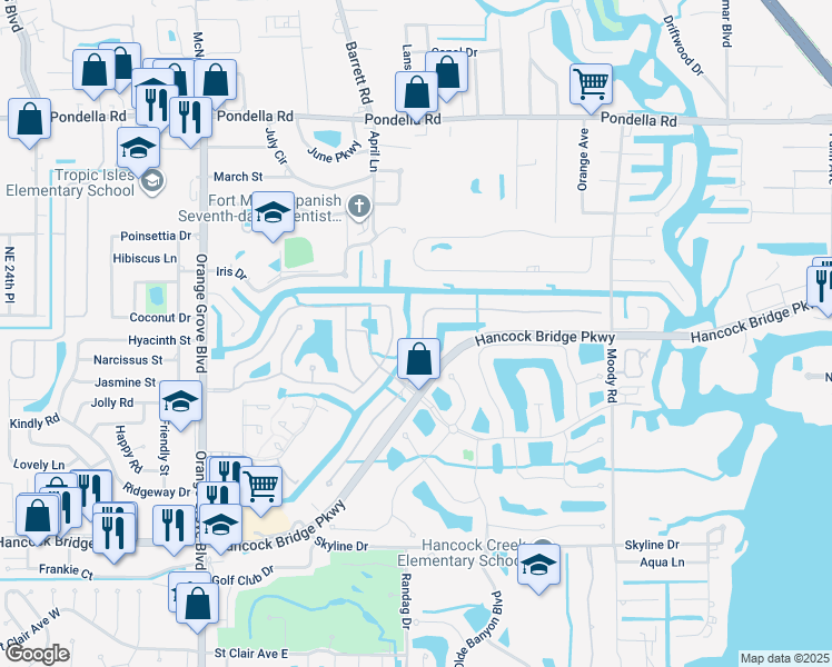 map of restaurants, bars, coffee shops, grocery stores, and more near 13091 Seaside Harbour Drive in North Fort Myers