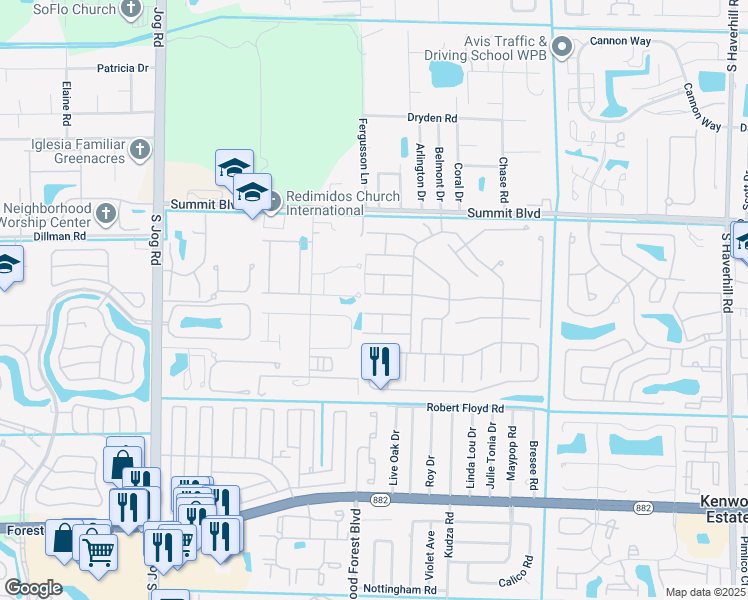 map of restaurants, bars, coffee shops, grocery stores, and more near 5873 Thisledown Court in West Palm Beach