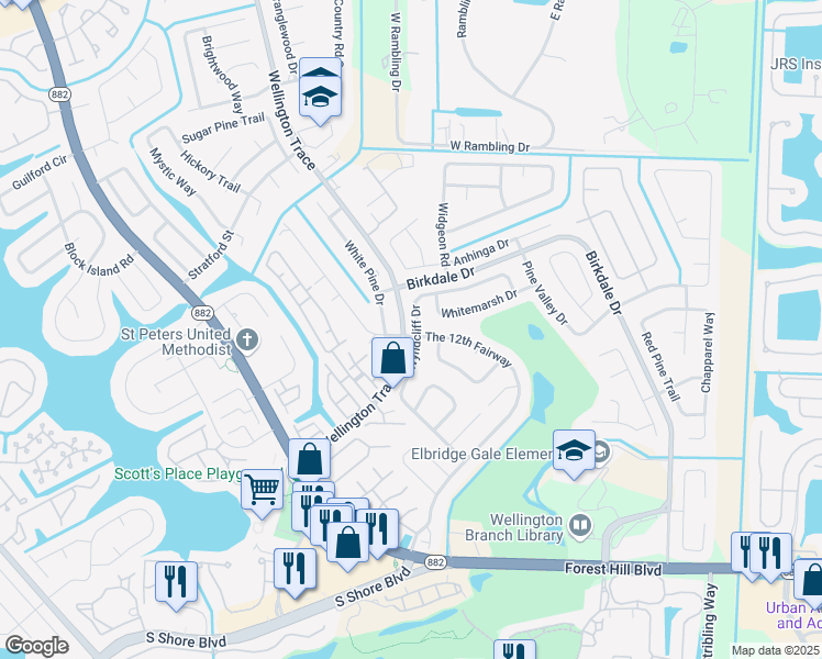map of restaurants, bars, coffee shops, grocery stores, and more near 1461 Wyndcliff Drive in Wellington