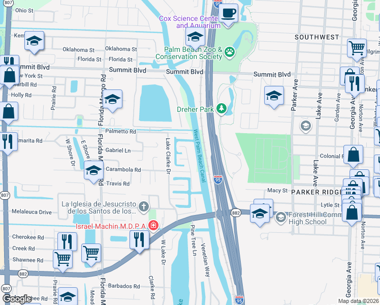 map of restaurants, bars, coffee shops, grocery stores, and more near 1124 Carambola Circle in West Palm Beach