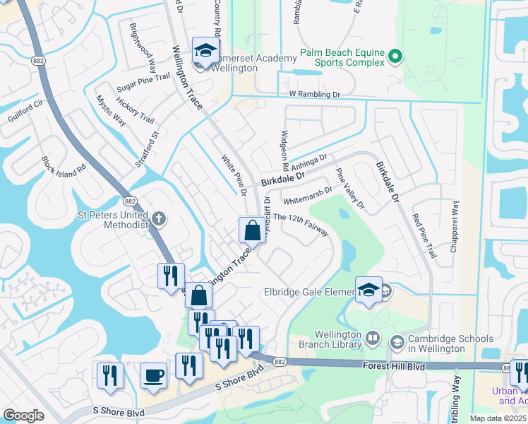 map of restaurants, bars, coffee shops, grocery stores, and more near 1472 Wyndcliff Drive in Wellington