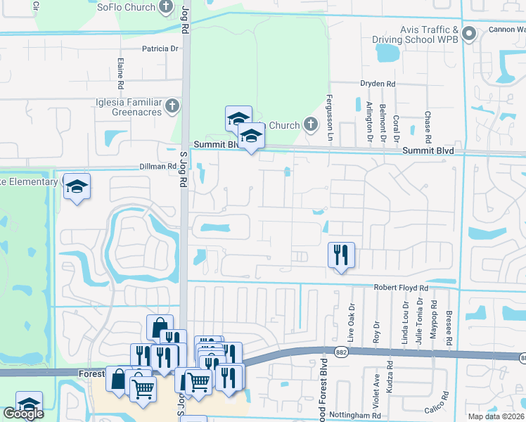 map of restaurants, bars, coffee shops, grocery stores, and more near 6022 Osprey Woods Lane in Greenacres