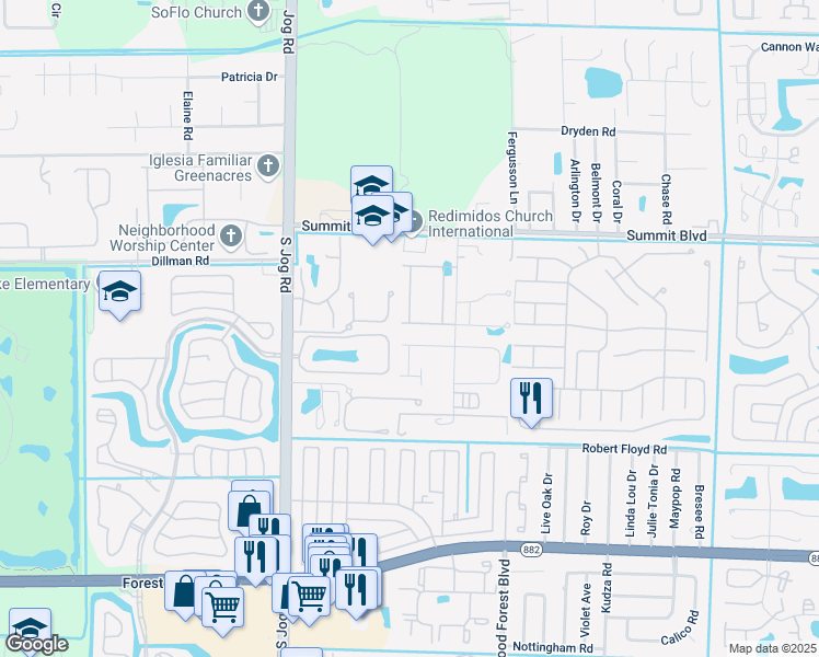 map of restaurants, bars, coffee shops, grocery stores, and more near 6022 Osprey Woods Lane in Greenacres