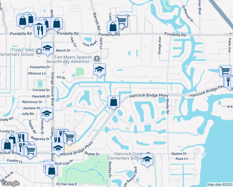 map of restaurants, bars, coffee shops, grocery stores, and more near 13080 Seaside Harbour Drive in North Fort Myers