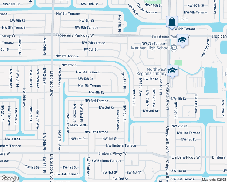 map of restaurants, bars, coffee shops, grocery stores, and more near 2018 Northwest 4th Street in Cape Coral