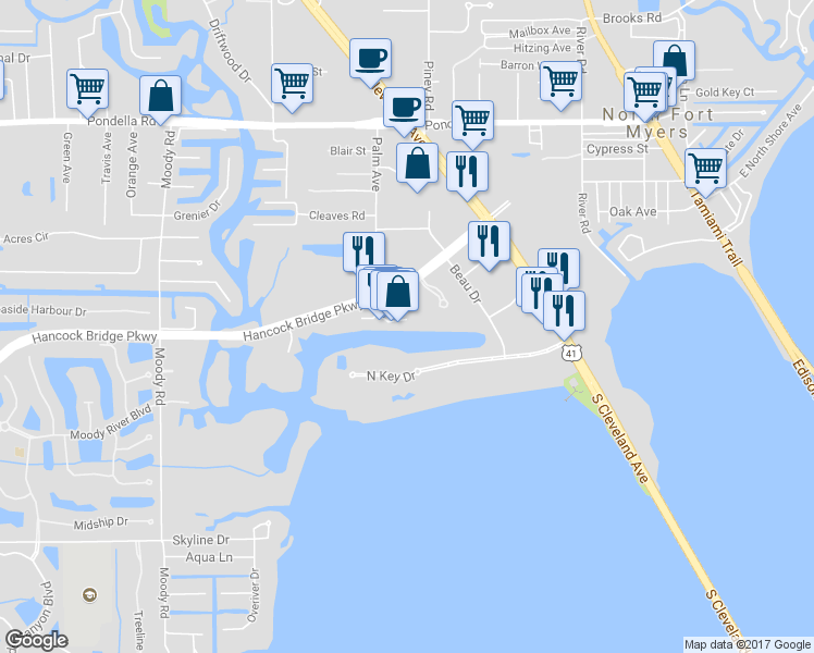 map of restaurants, bars, coffee shops, grocery stores, and more near 3436 Marinatown Lane in North Fort Myers