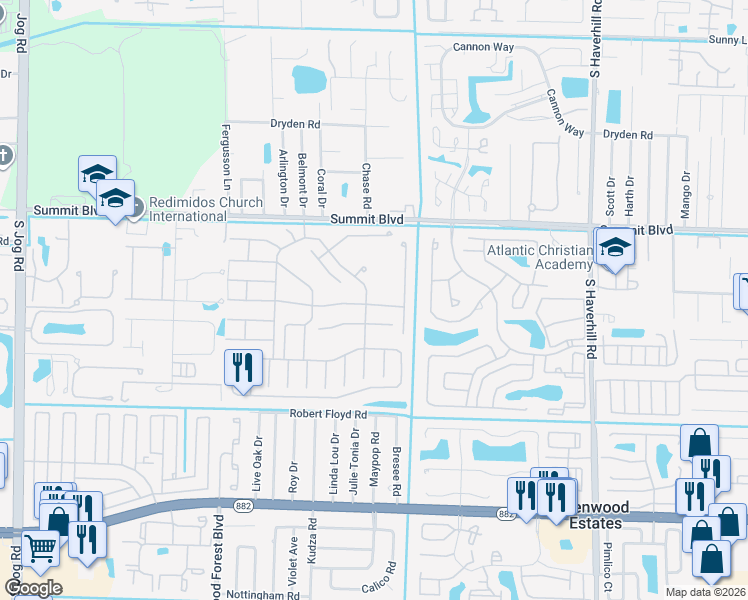 map of restaurants, bars, coffee shops, grocery stores, and more near 5497 Berry Blossom Way East in West Palm Beach