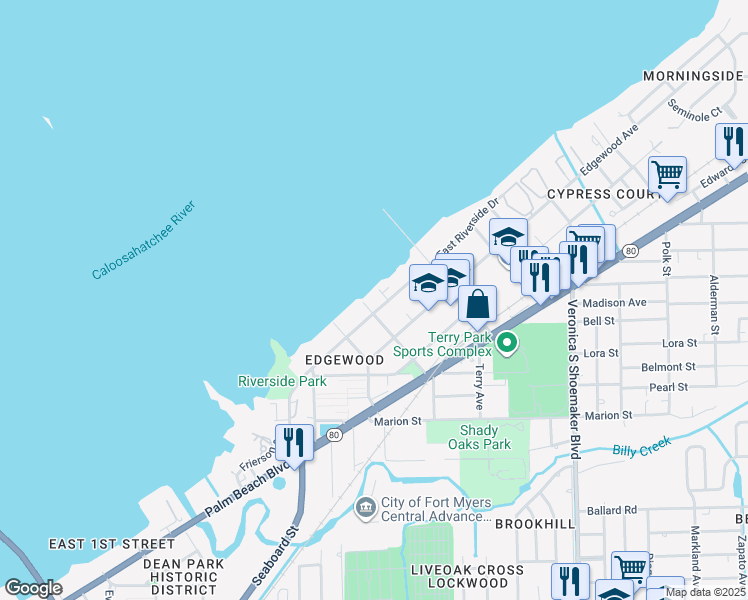 map of restaurants, bars, coffee shops, grocery stores, and more near in Fort Myers
