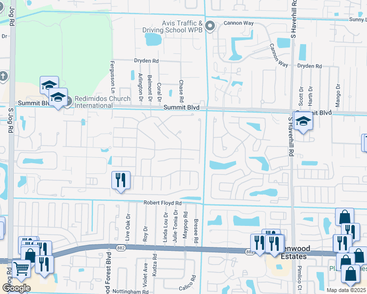map of restaurants, bars, coffee shops, grocery stores, and more near 5497 Berry Blossom Way East in West Palm Beach